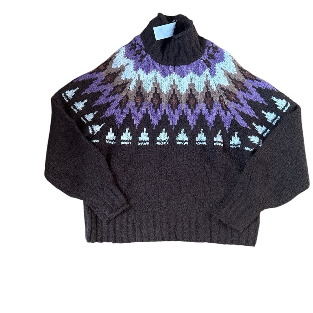 American Eagle Fair Isle Mock Neck Sweater XS NWT brown purple Winter Ski Cozy - Picture 4 of 8